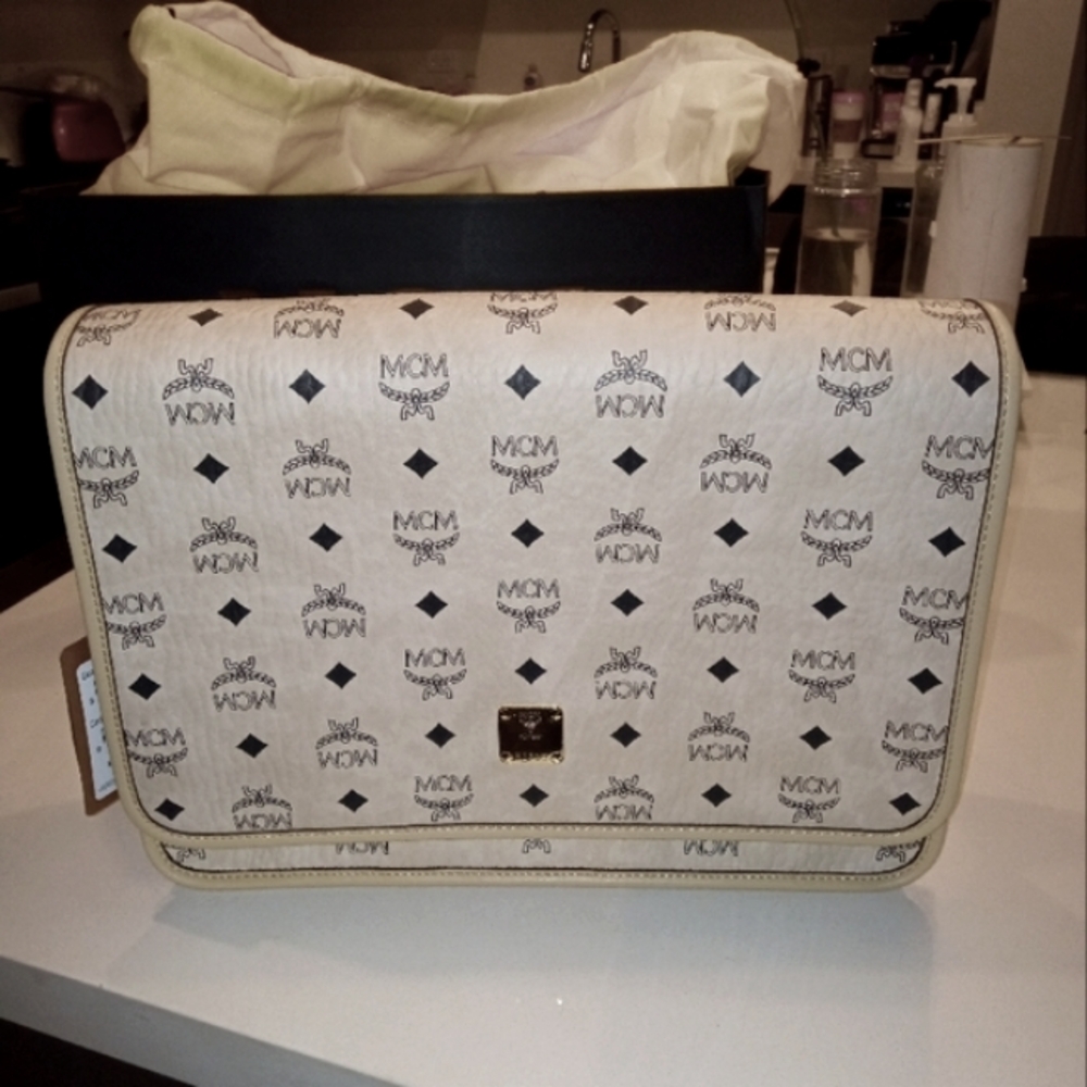 MCM Beige Monogram Messenger Bag